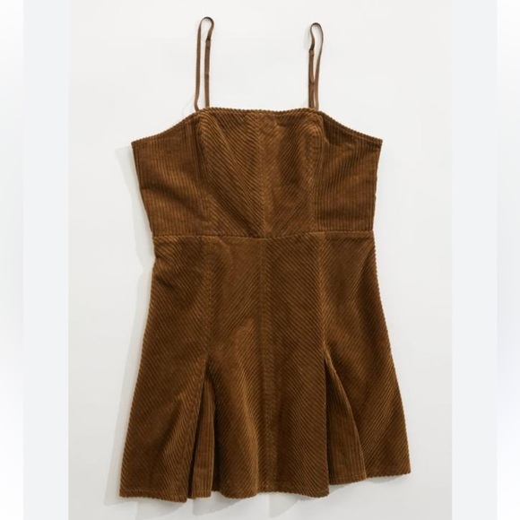 urban outfitters jazzy corduroy mini dress in brown Corduroy Button Up Tiered Mini Dress main image 1
